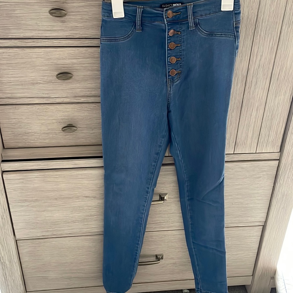 Blue button up fashion nova jeans